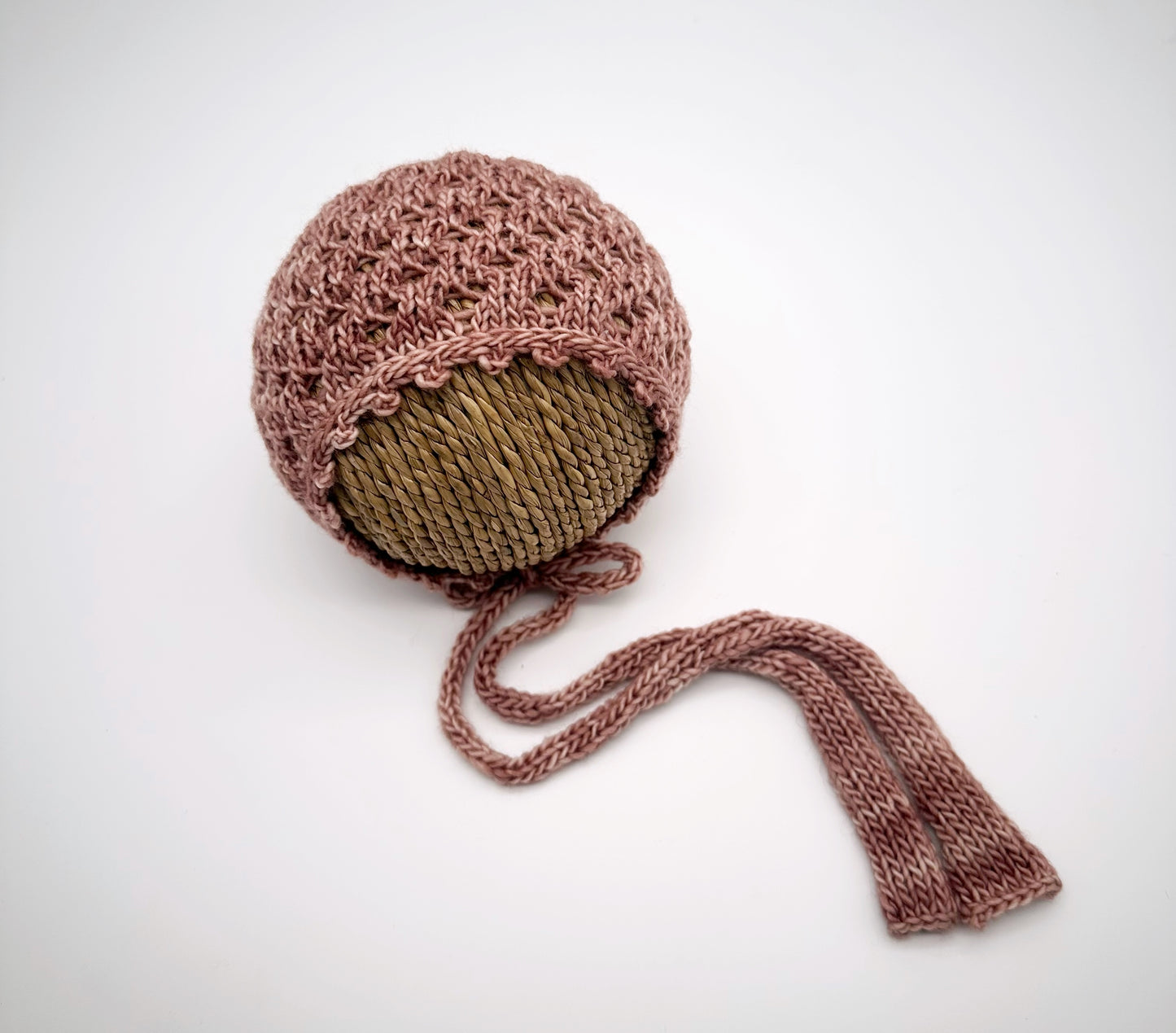 RTS | Pink Smoke Eyelet Bonnet | Newborn knit photo prop